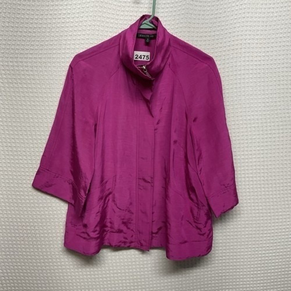 Lafayette 148 Pink 3/4 Sleeve Fucsia Relaxed Full Zip‎ Jacket Women 12 China